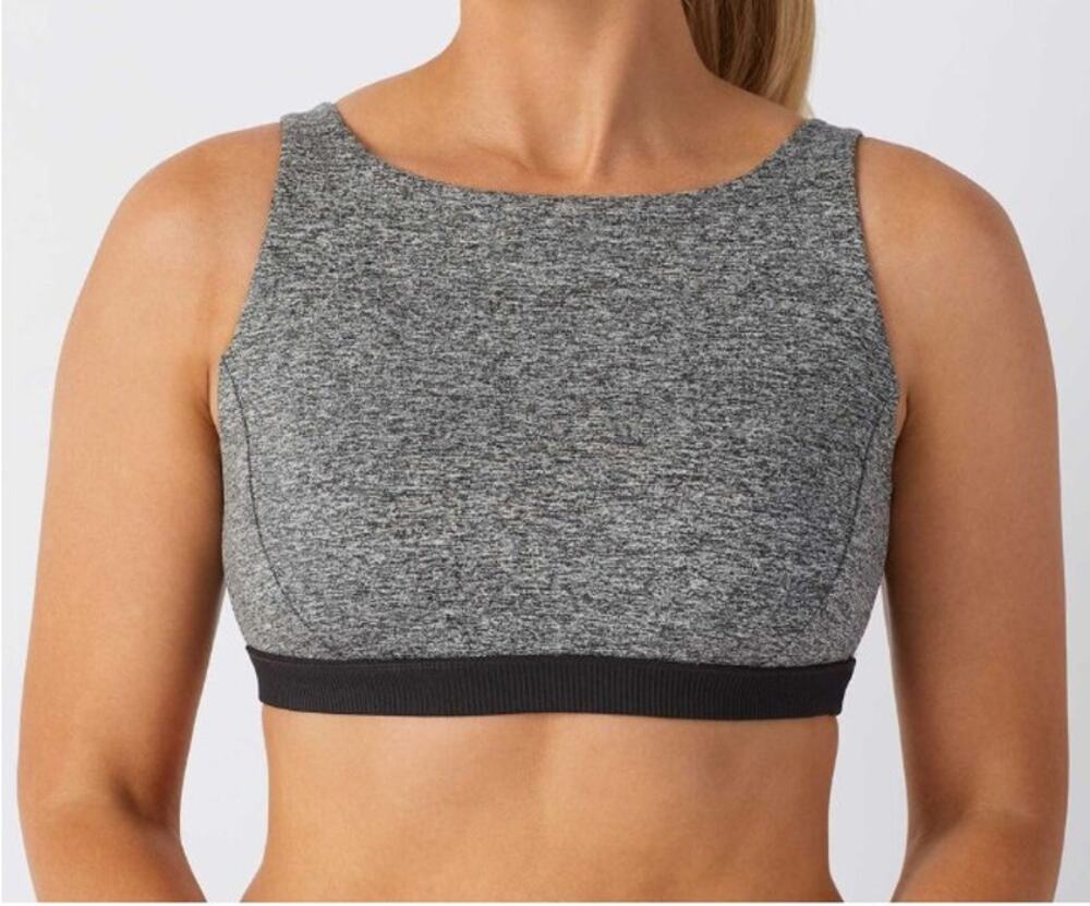 Duluth Trading Company Plushcious High Neck Bralette, Gray/Black, Large